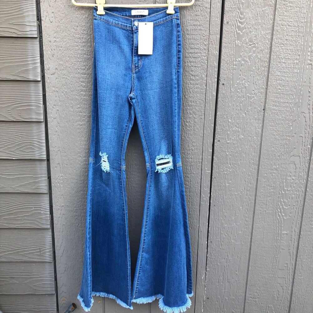 Herencia clothing vibrant miu new women’s flared and distressed bell bottom jean